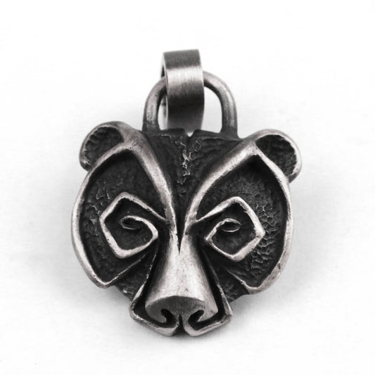 Bear head silver pendant,norse Celtic pagan necklace wildlife animal jewelry,Ursusgrizzly,protection amulet bear totem brass handmade custom