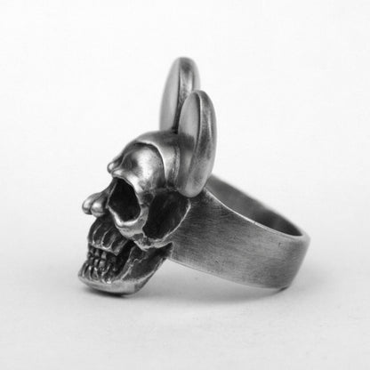 Double-Circle Skull Signet Ring (925 Silver) Big Ear Skull Fantasy Jewelry