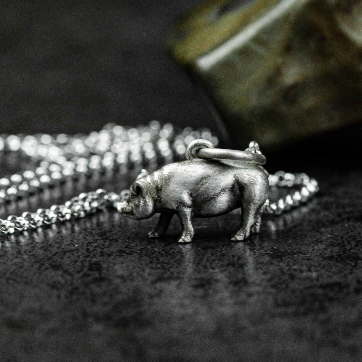 925 sterling silver piggy pendant necklace, pig pendant, animal jewelry, gift for men