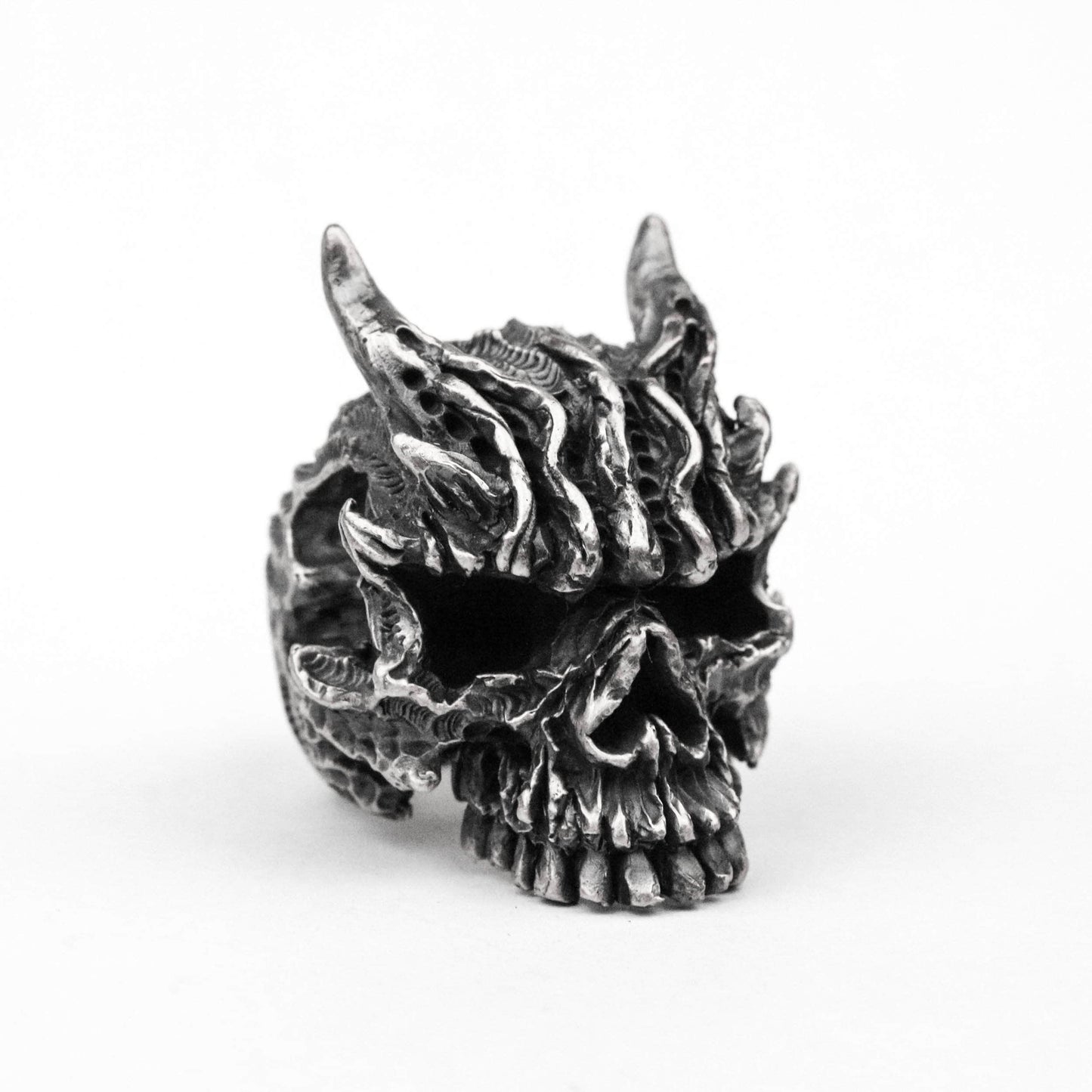 925 silver Raksha the Great Skull Ring, Dark Skull Ring, Devil Skull Ring, Horn Skull Ring, Ugly Skull Brass Handmade Jewelry