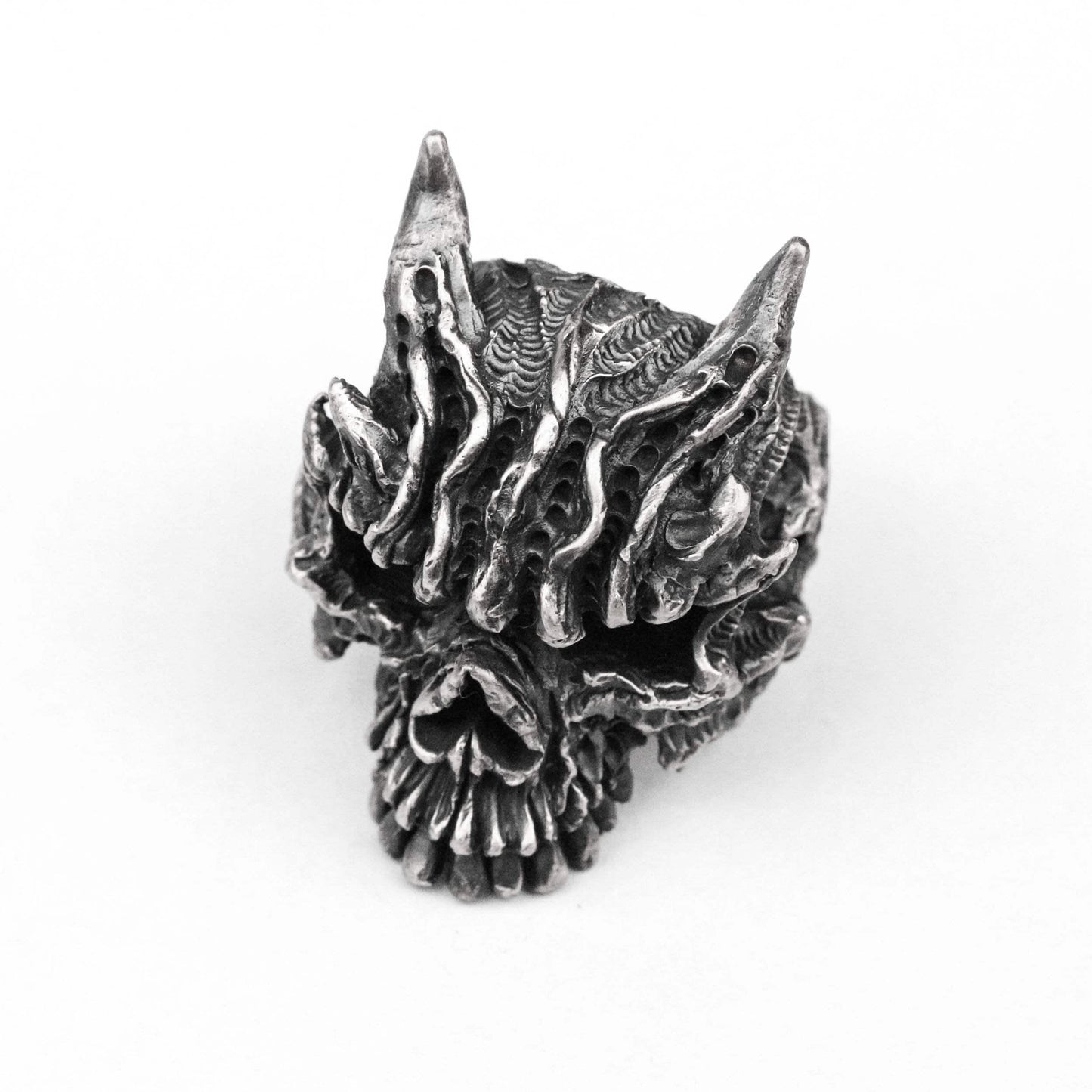 925 silver Raksha the Great Skull Ring, Dark Skull Ring, Devil Skull Ring, Horn Skull Ring, Ugly Skull Brass Handmade Jewelry