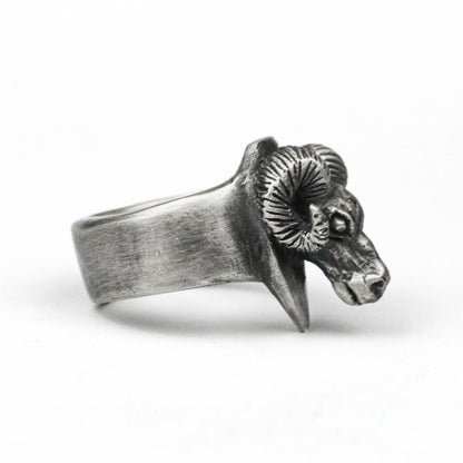 925 silver aries men's ring, rams head silver men's ring, zodiac bohemian men's ring, animal silk men's jewelry, men's ring Ram ring