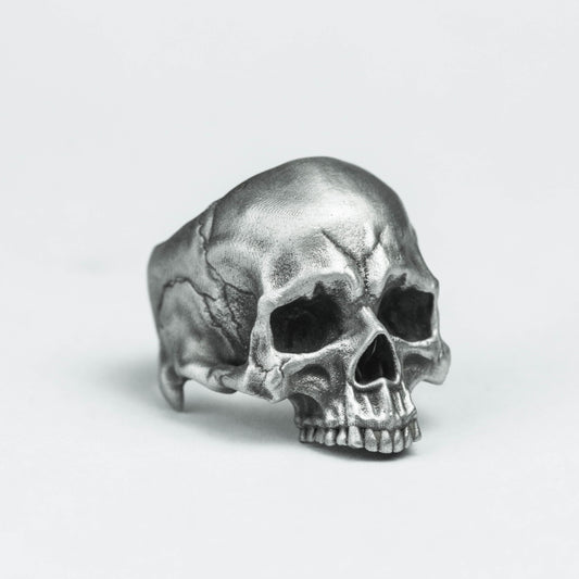 Battle-damaged skull Unique Heavy Sugar Skull Ring half jaw mens skull biker masonic Statement Brass 925 silver handmade custom jewelry