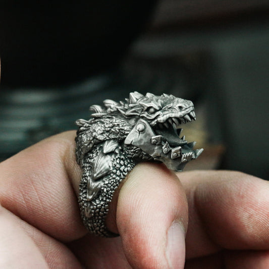 Mechanical Tyrannosaurus 925 Silver Ring - Mechanical Style Dragon Ring - Wasteland Style Ring Gift Personality Handmade Man Ring