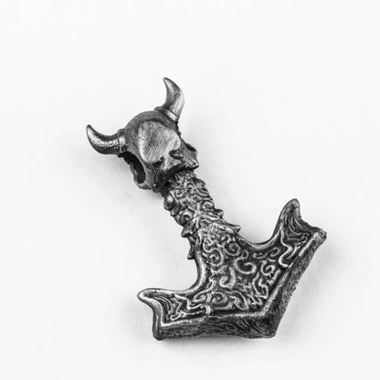 925 silver Thor's hammer pendant, ram's horn skull pendant, wolf jewelry