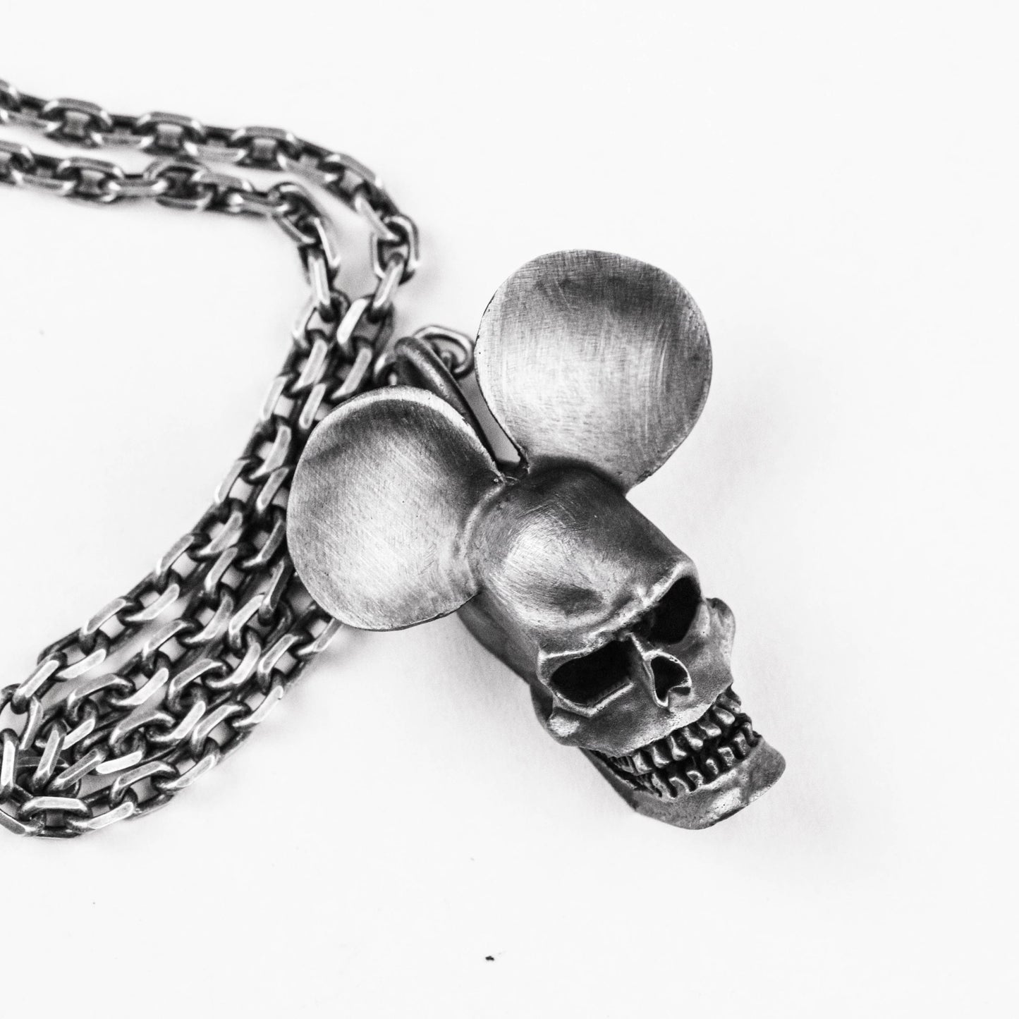 Gothic Skull Mickey Mouse 925 Silver/Brass Necklace Pendant, Creative Mickey Skull Silver Necklace, Gothic Personality Accessories