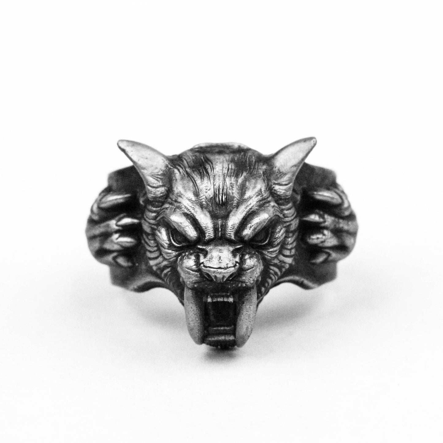 Ancient saber-toothed tiger ring, Roaring lion, Angry Lion,patron saint of animals rings,Vintage 925 silver säbelzahntiger jewelry