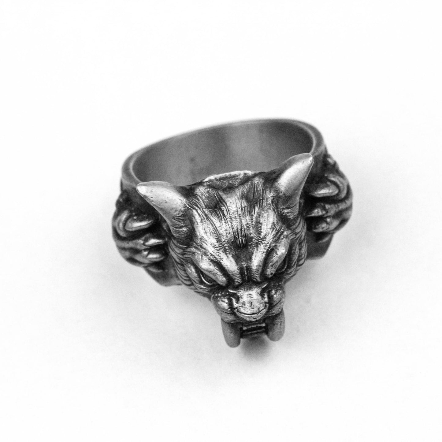 Ancient saber-toothed tiger ring, Roaring lion, Angry Lion,patron saint of animals rings,Vintage 925 silver säbelzahntiger jewelry