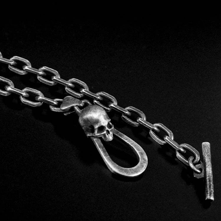 Gothic Men's Bracelet - Men's Cufflink Bracelet - Handmade Artisan Silver Jewelry - Dad Gift - Oxidized Silver Bracelet - Skull