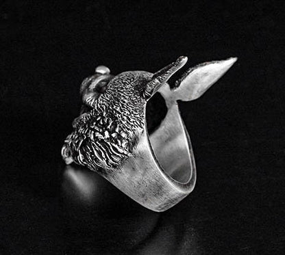 Vintage Sterling Silver Cat Ring - Long Ear Cat Ring - Brass Cat Head - Silver Ring - Lucky Cat Jewelry - Handmade Silver Jewelry