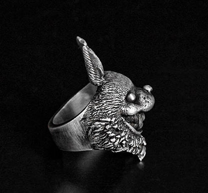 Vintage Sterling Silver Cat Ring - Long Ear Cat Ring - Brass Cat Head - Silver Ring - Lucky Cat Jewelry - Handmade Silver Jewelry
