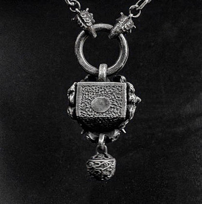 Tang Lion Pendant Bells-Sterling Silver Lion Bell Charms, Necklace Charms, Silver Lucky Charms, Round Bell Charms, Pixiu Charms,