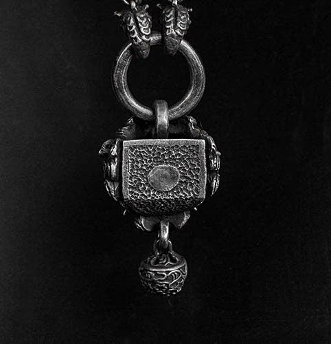 Lion Pendant - Sterling Silver Lion Bell Charm - Pixiu Charm - Slum Jewelry - Tribal Necklace - Chunky Chain Necklace - Lion Necklace