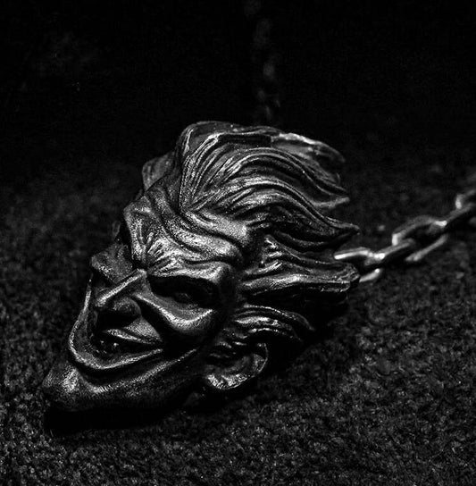 Clown Silver Pendant - Evil Smile Jewelry - Human Skull 925 Sterling Silver Pendant - Handmade Necklace - Special Gift For Him