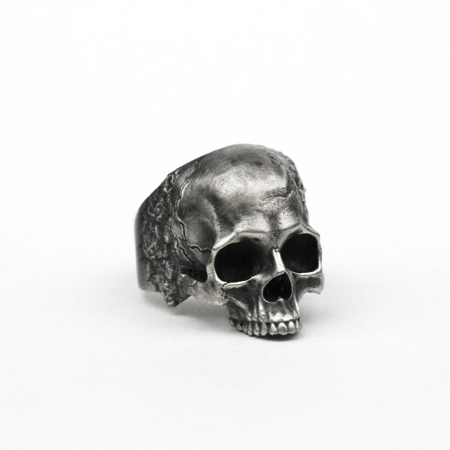 925 silver Battle-damaged skull Unique Heavy Sugar Skull Ring half jaw mens skull biker masonic Statement Brass custom jewelry