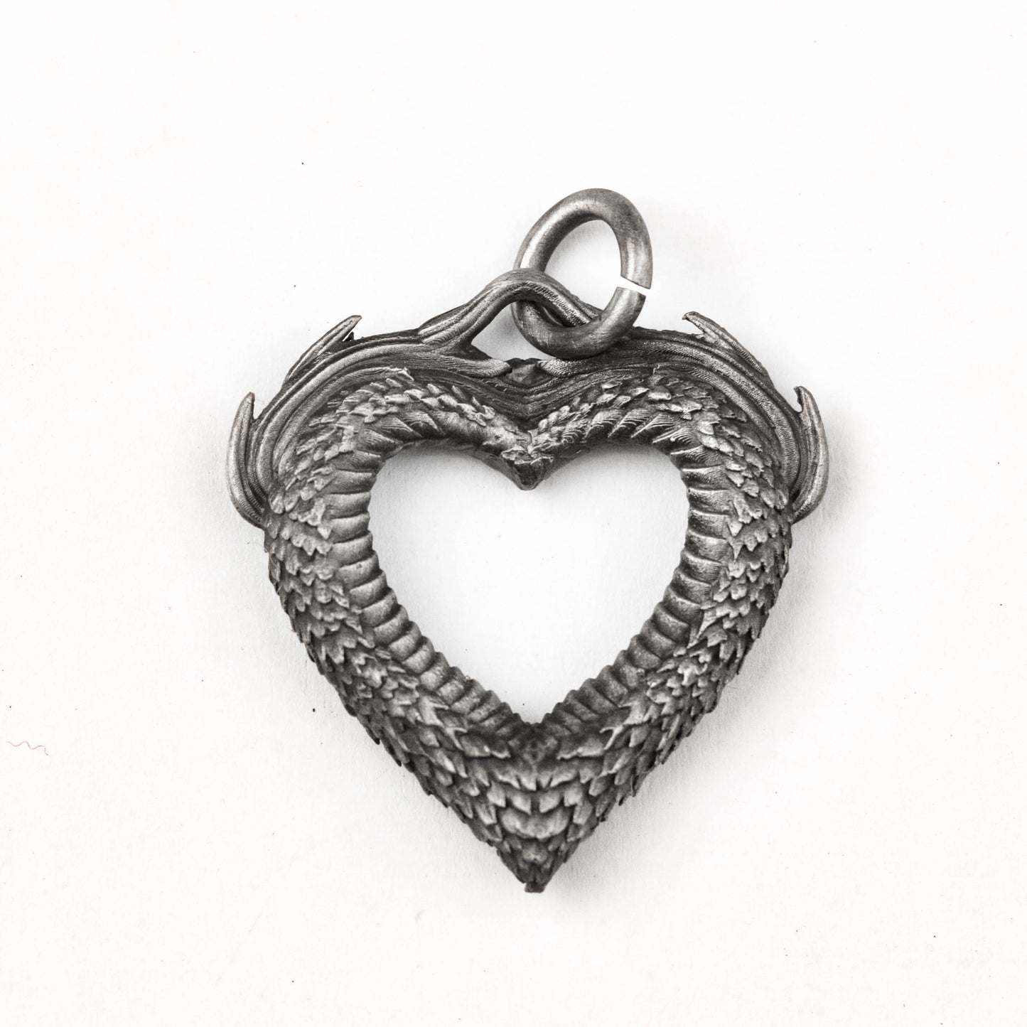 925 silver dragon scale heart pendant, right pendant, unique jewelry, brass artisan made necklace