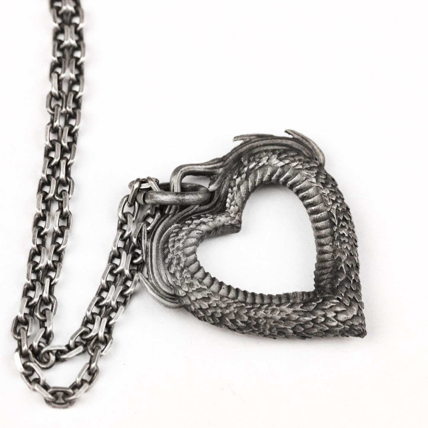 925 silver dragon scale heart pendant, right pendant, unique jewelry, brass artisan made necklace