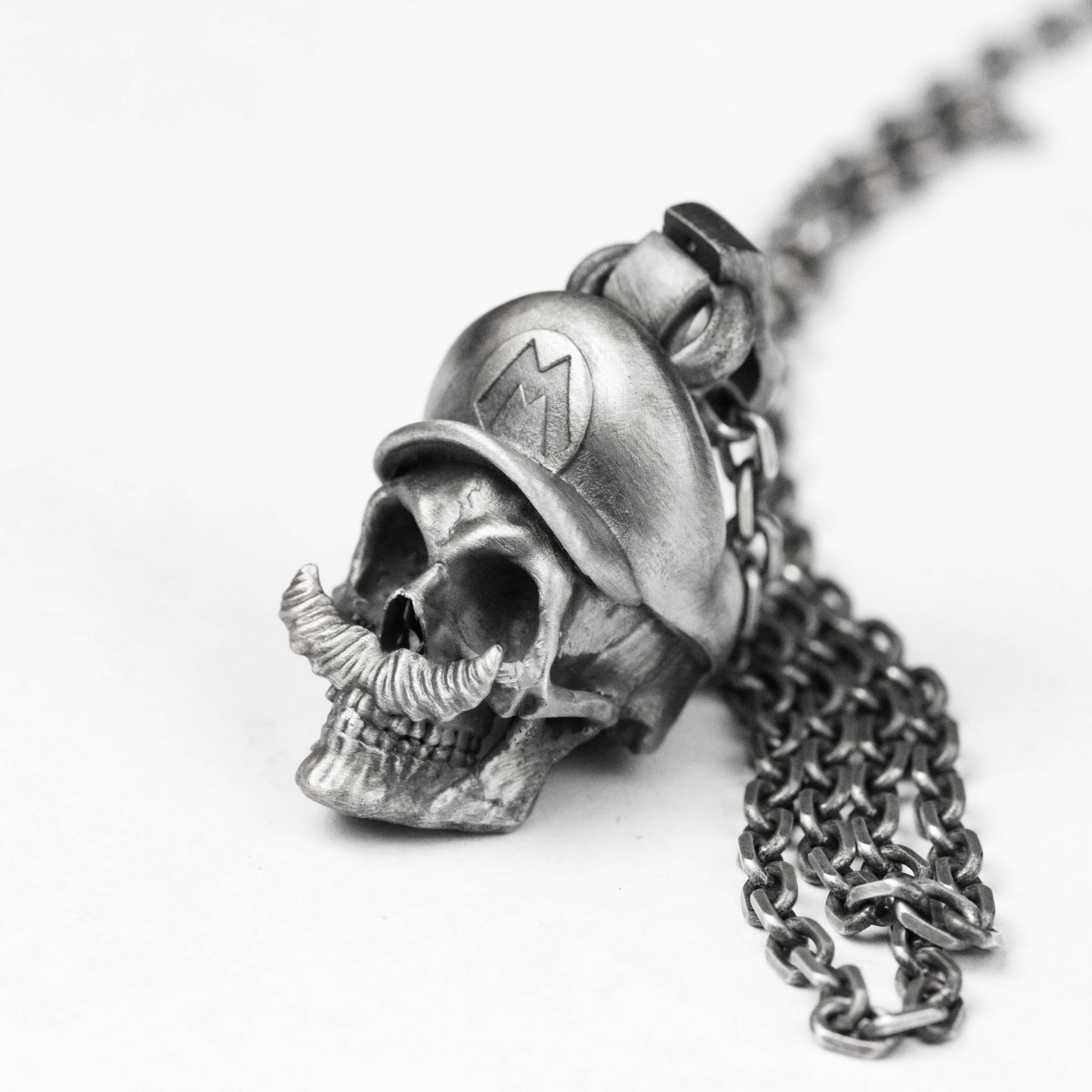 Skull Mario 925 Silver Pendant Necklace, Plumber Skull Silver Pendant, Skull Necklace, Handmade Classic Pendant