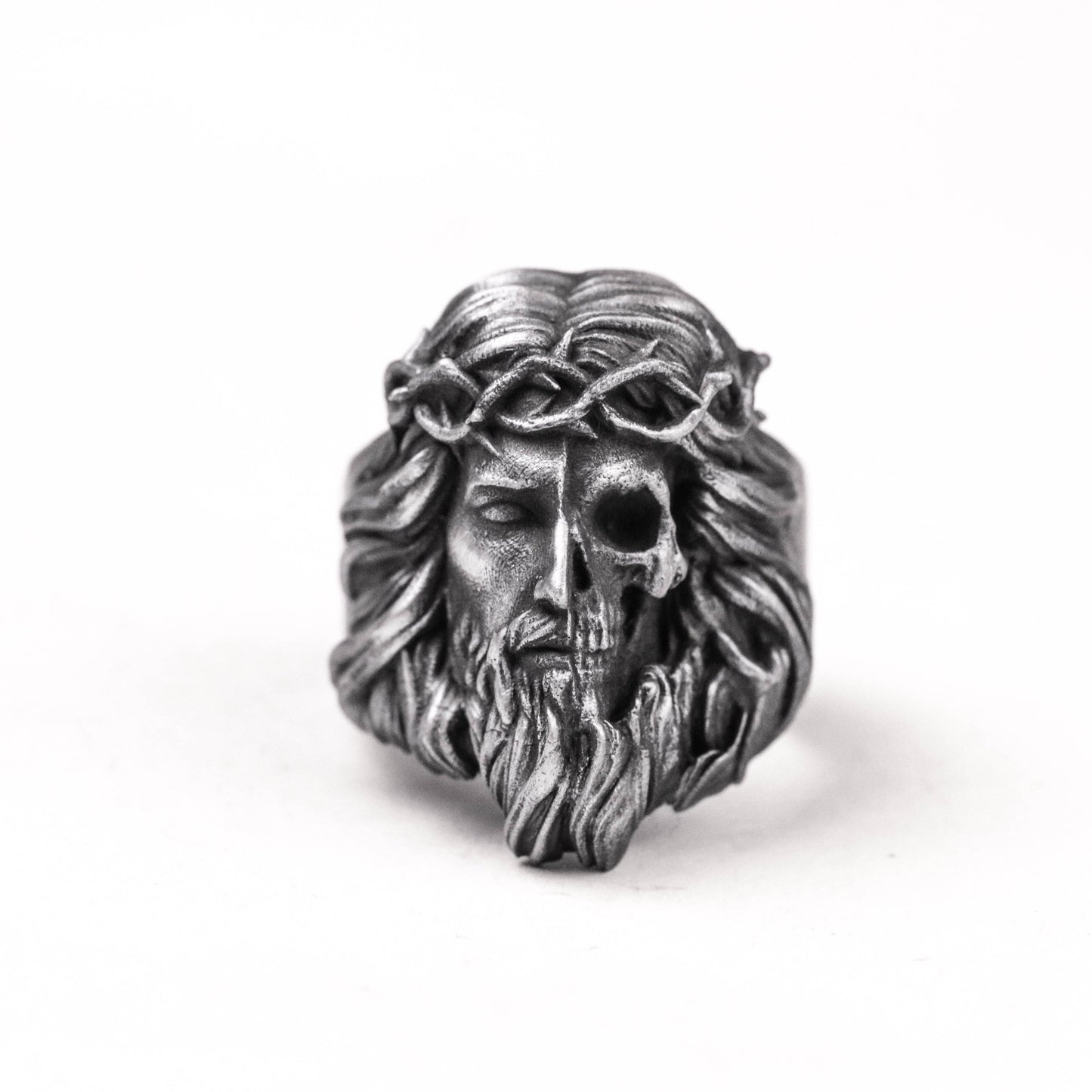 925 silver Christ crucifixion ring, devil skull ring, devil priest ring