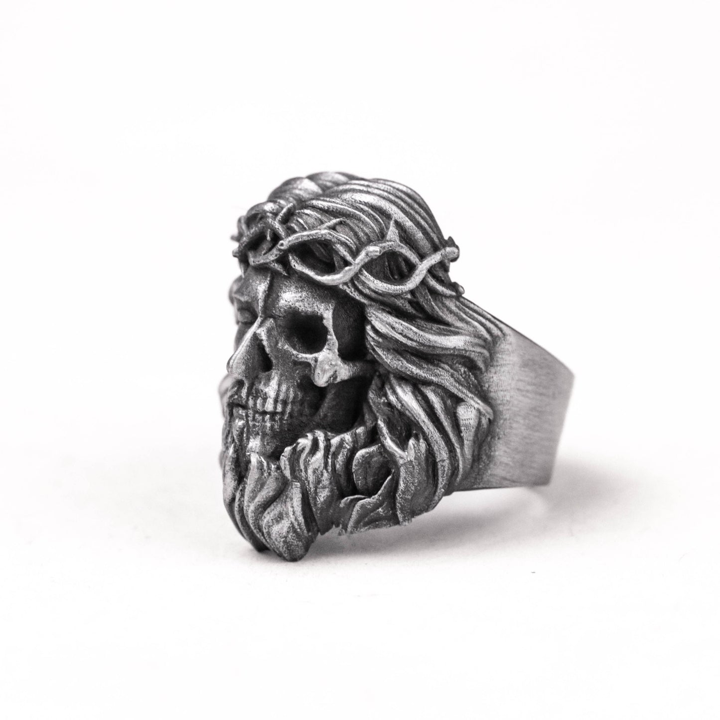 925 silver Christ crucifixion ring, devil skull ring, devil priest ring