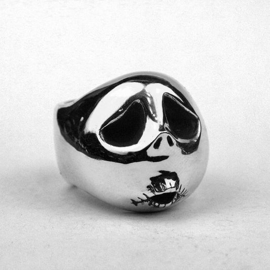 925 Silver Pumpkin Head Skull-Bone Gentleman Stackable Statement Ring Fantasy Jewelry