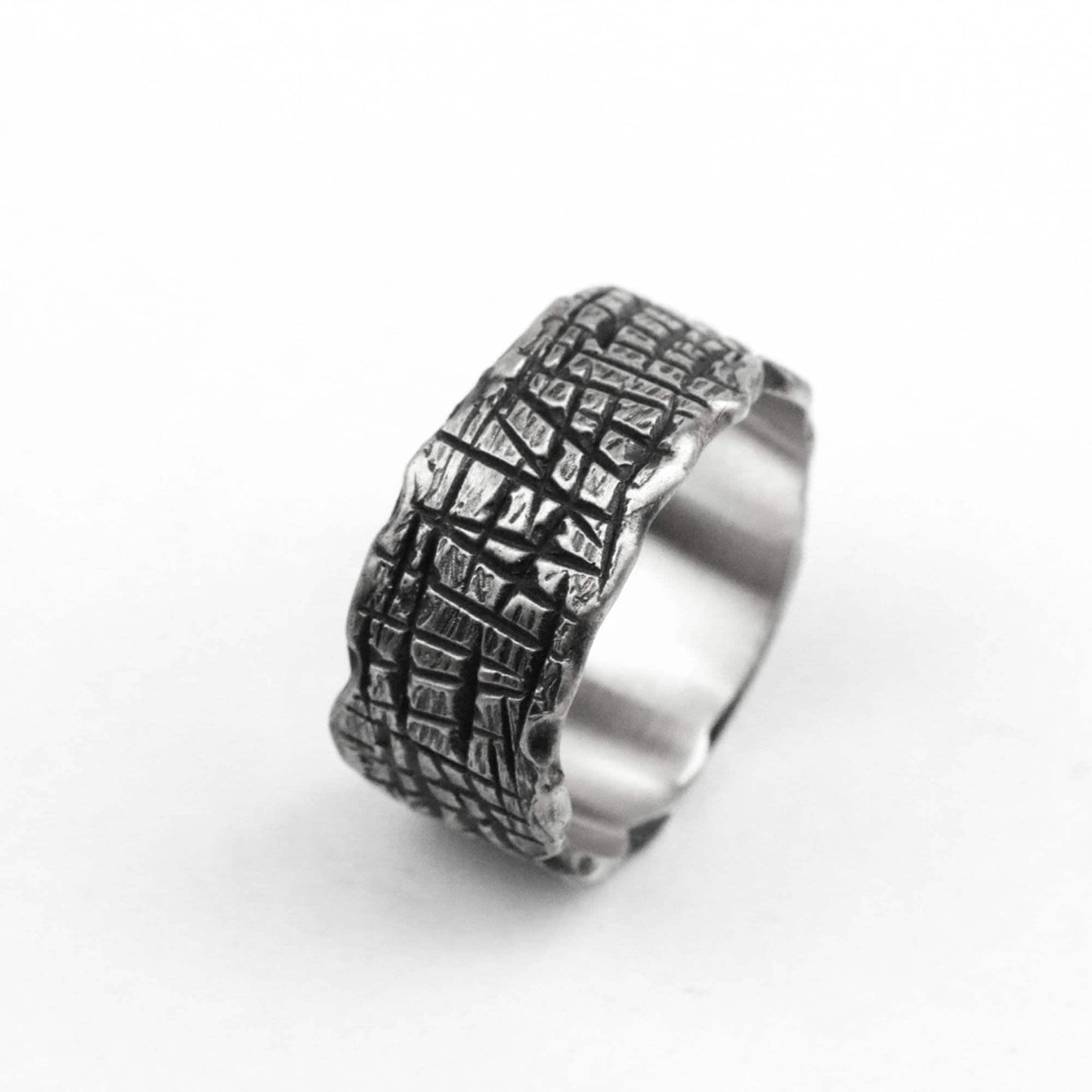 925 silver Wood ring Stone ring Texture Brutal Ring Coarse ore ring Textured Rings Striped Rings Abstract Rings Brass Craftsman Making