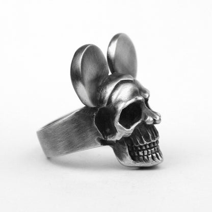 Double-Circle Skull Signet Ring (925 Silver) Big Ear Skull Fantasy Jewelry