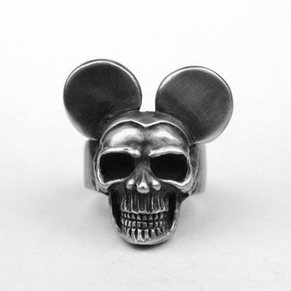 Double-Circle Skull Signet Ring (925 Silver) Big Ear Skull Fantasy Jewelry