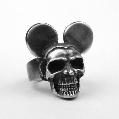 Double-Circle Skull Signet Ring (925 Silver) Big Ear Skull Fantasy Jewelry