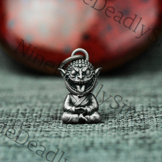 Goblin's Prayer 925 Silver Pendant Necklace - Meditating Goblin - Personalized Handmade Pendant Gift Gothic Independent Pendant