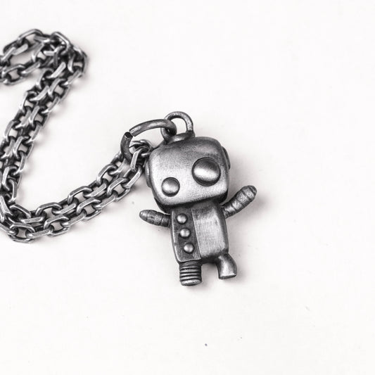 925 sterling silver robot pendant, a gift for her, brass kette roboter handmade custom jewelry