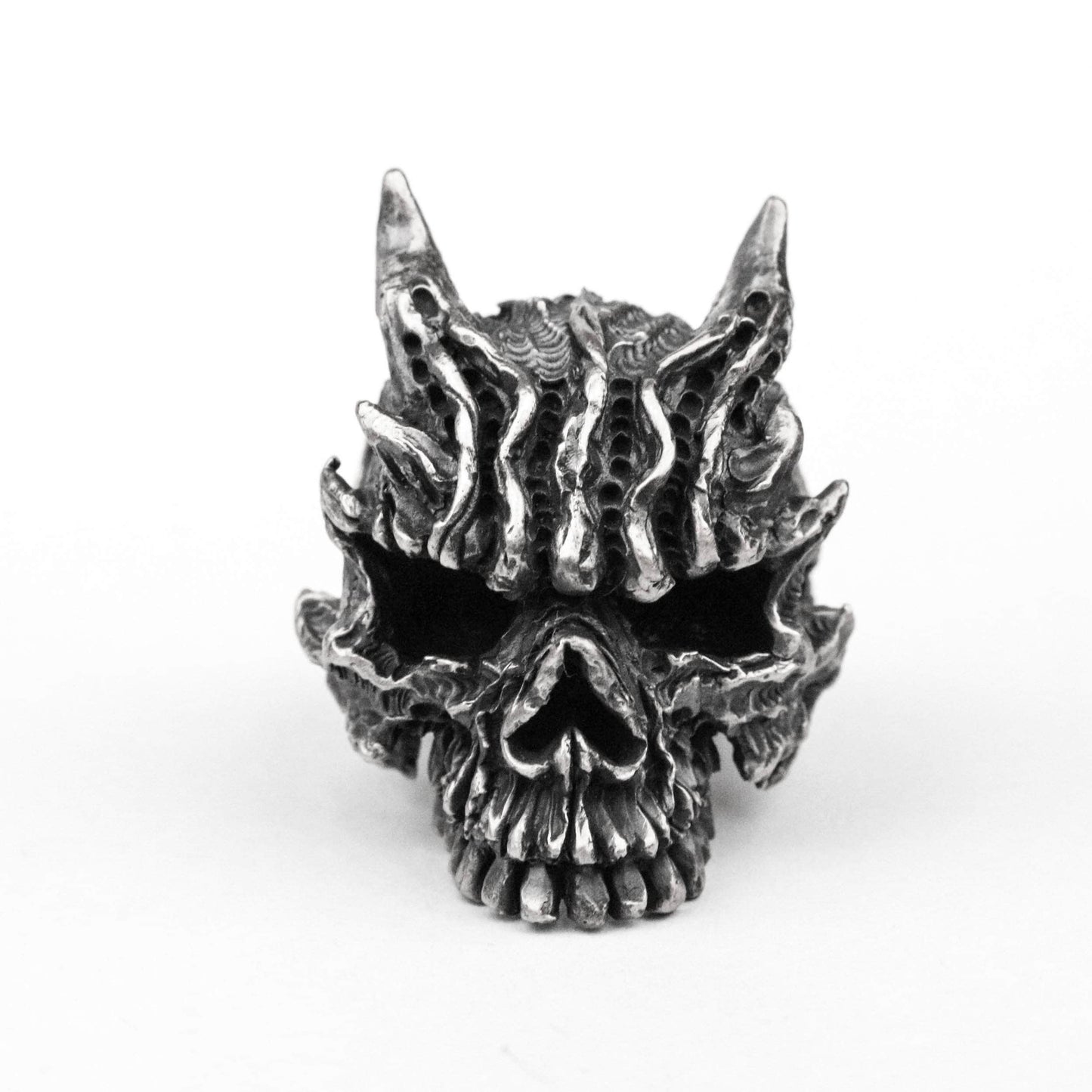 925 silver Raksha the Great Skull Ring, Dark Skull Ring, Devil Skull Ring, Horn Skull Ring, Ugly Skull Brass Handmade Jewelry