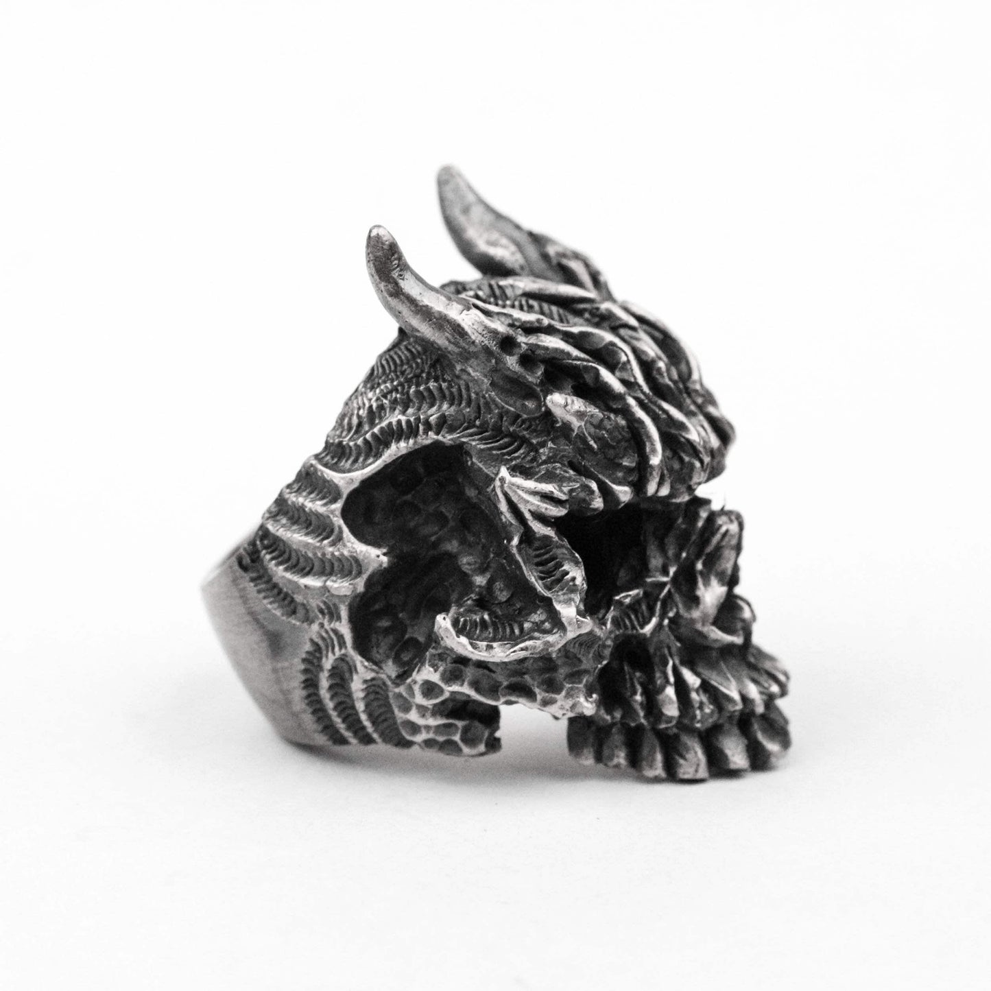 925 silver Raksha the Great Skull Ring, Dark Skull Ring, Devil Skull Ring, Horn Skull Ring, Ugly Skull Brass Handmade Jewelry