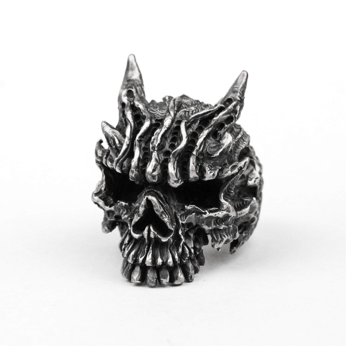 925 silver Raksha the Great Skull Ring, Dark Skull Ring, Devil Skull Ring, Horn Skull Ring, Ugly Skull Brass Handmade Jewelry