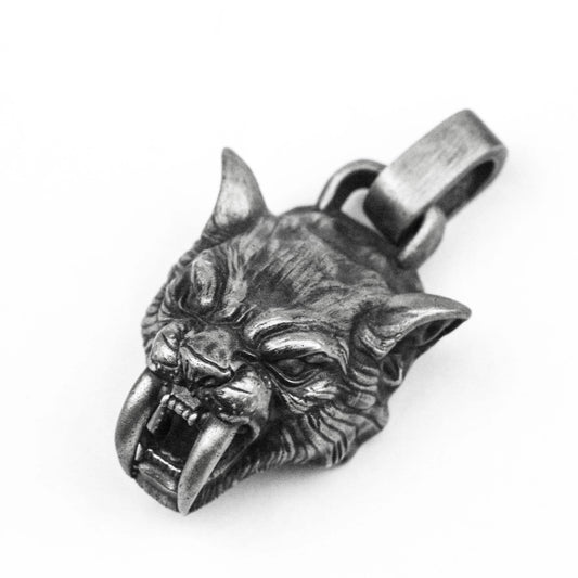 925 silver tiger pendant Saber-tooth tiger pendant,Tiger Head Men Necklace, Angry Tiger Wild Tiger Men's Angry Tiger säbelzahntiger