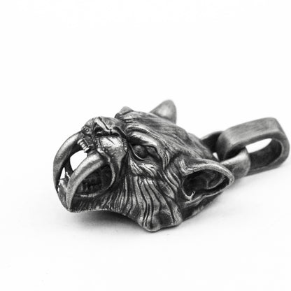925 silver tiger pendant Saber-tooth tiger pendant,Tiger Head Men Necklace, Angry Tiger Wild Tiger Men's Angry Tiger säbelzahntiger