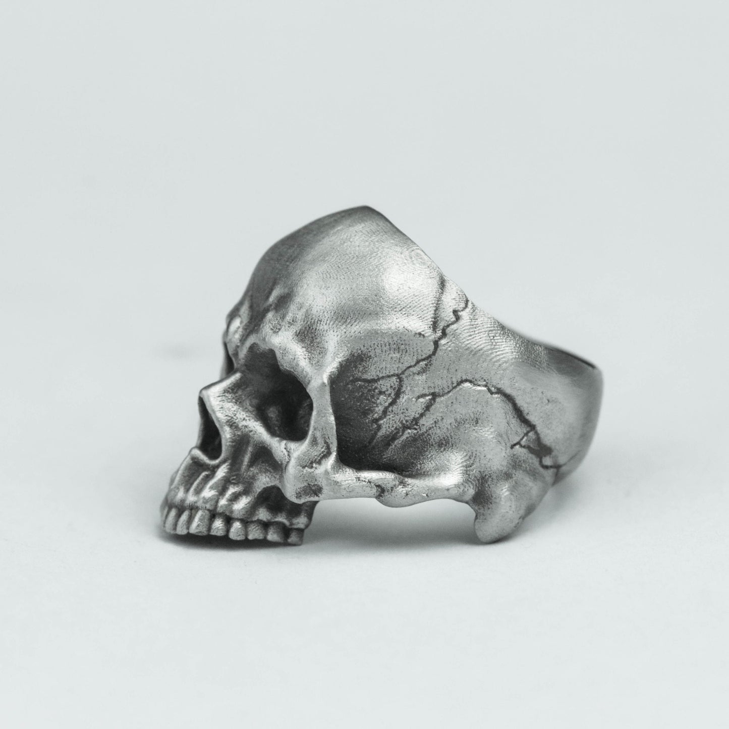 Battle-damaged skull Unique Heavy Sugar Skull Ring half jaw mens skull biker masonic Statement Brass 925 silver handmade custom jewelry