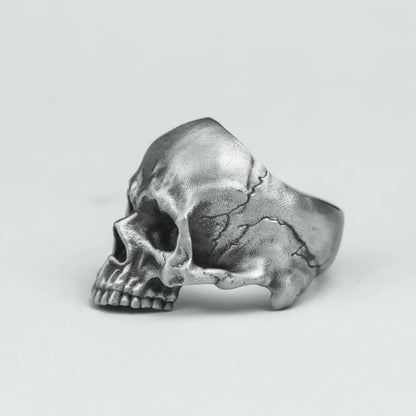 Battle-damaged skull Unique Heavy Sugar Skull Ring half jaw mens skull biker masonic Statement Brass 925 silver handmade custom jewelry