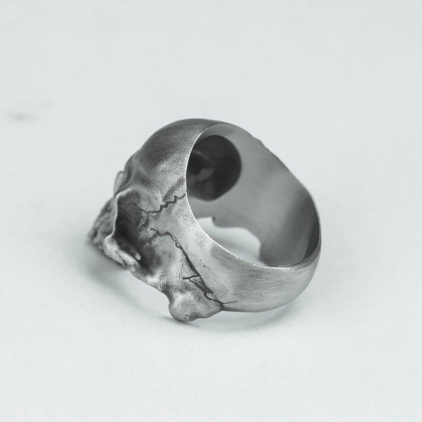Battle-damaged skull Unique Heavy Sugar Skull Ring half jaw mens skull biker masonic Statement Brass 925 silver handmade custom jewelry