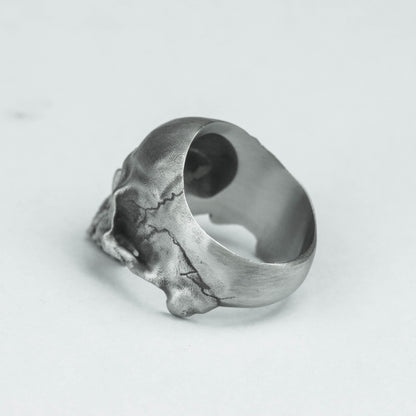 Battle-damaged skull Unique Heavy Sugar Skull Ring half jaw mens skull biker masonic Statement Brass 925 silver handmade custom jewelry