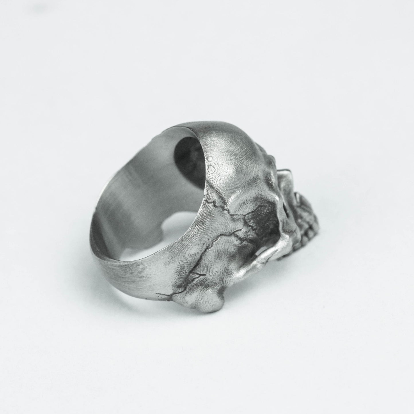 Battle-damaged skull Unique Heavy Sugar Skull Ring half jaw mens skull biker masonic Statement Brass 925 silver handmade custom jewelry