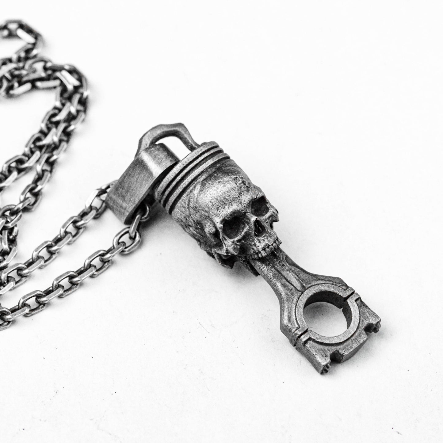 Silver Skull - 925 Sterling Silver Skull Pendant - Engine Piston Pendant - Grim Reaper Pendant - Human Skull Gothic Pendant