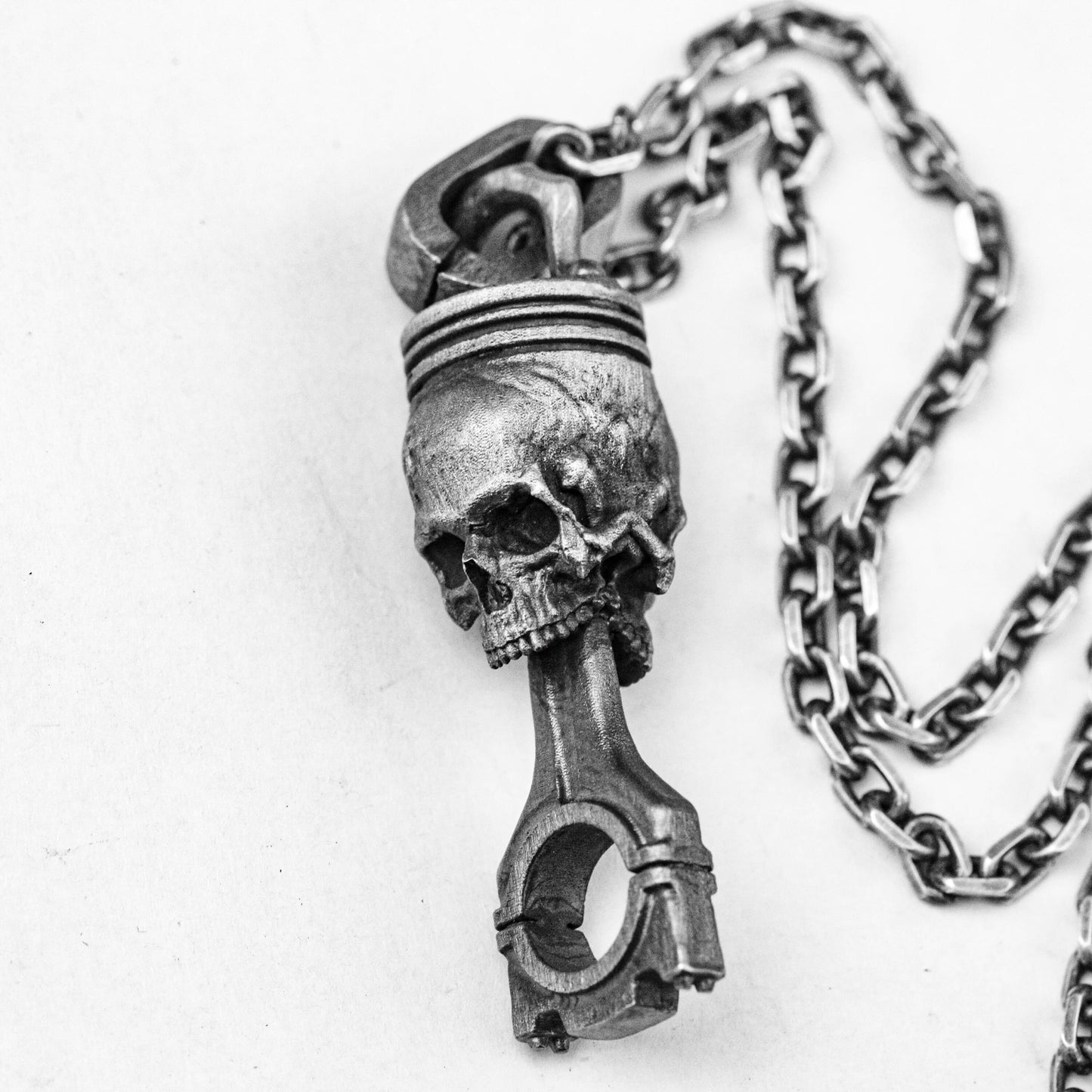 Silver Skull - 925 Sterling Silver Skull Pendant - Engine Piston Pendant - Grim Reaper Pendant - Human Skull Gothic Pendant