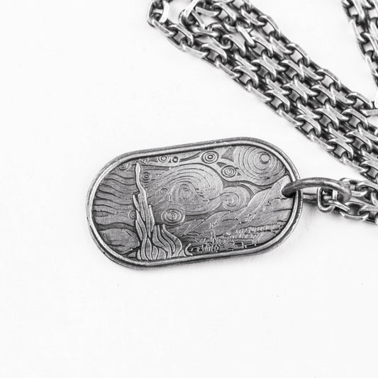 Van Gogh Starry Sky 925 Silver Pendant Necklace, Art Famous Painting Silver Necklace, Gift Silver Pendant