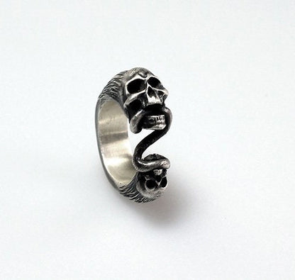 Gothic Rings - Men's Fashion Rings - Double Headed Skull Silver Rings - Bite Rope Skull Rings - Open Rings - Girls Jewelry