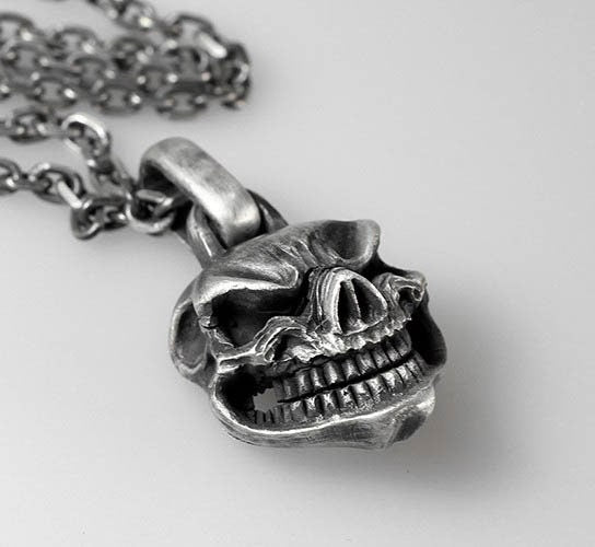 Delicate Pendant - Human Skull Jewelry - Gothic Necklace - Vintage Punk Pendant - Oxidized Silver Necklace - Stunning Jewelry