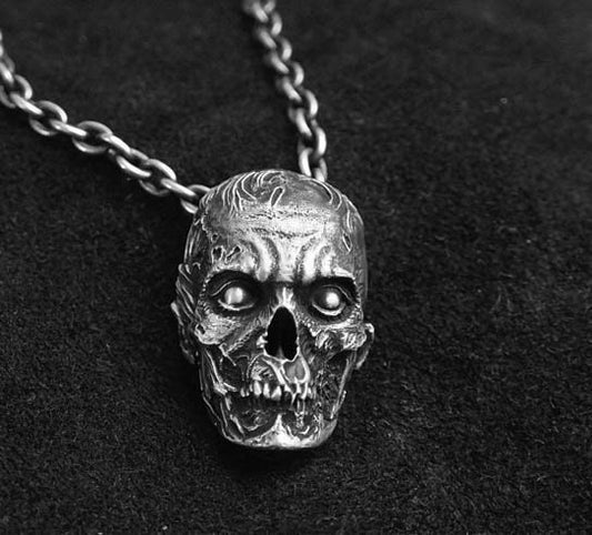 Gothic Necklaces - Vintage Punk Pendants - Zombie Silver Necklaces - Stunning Jewelry - Human Skull Jewelry - Handmade Rings