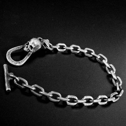 Gothic Men's Bracelet - Men's Cufflink Bracelet - Handmade Artisan Silver Jewelry - Dad Gift - Oxidized Silver Bracelet - Skull.