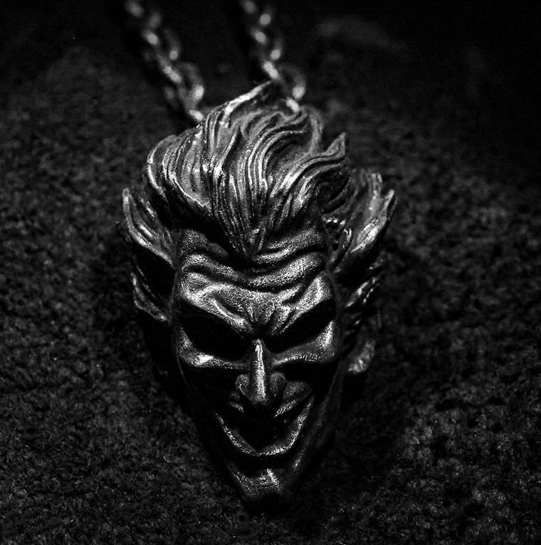 Clown Silver Pendant - Evil Smile Jewelry - Human Skull 925 Sterling Silver Pendant - Handmade Necklace - Special Gift For Him