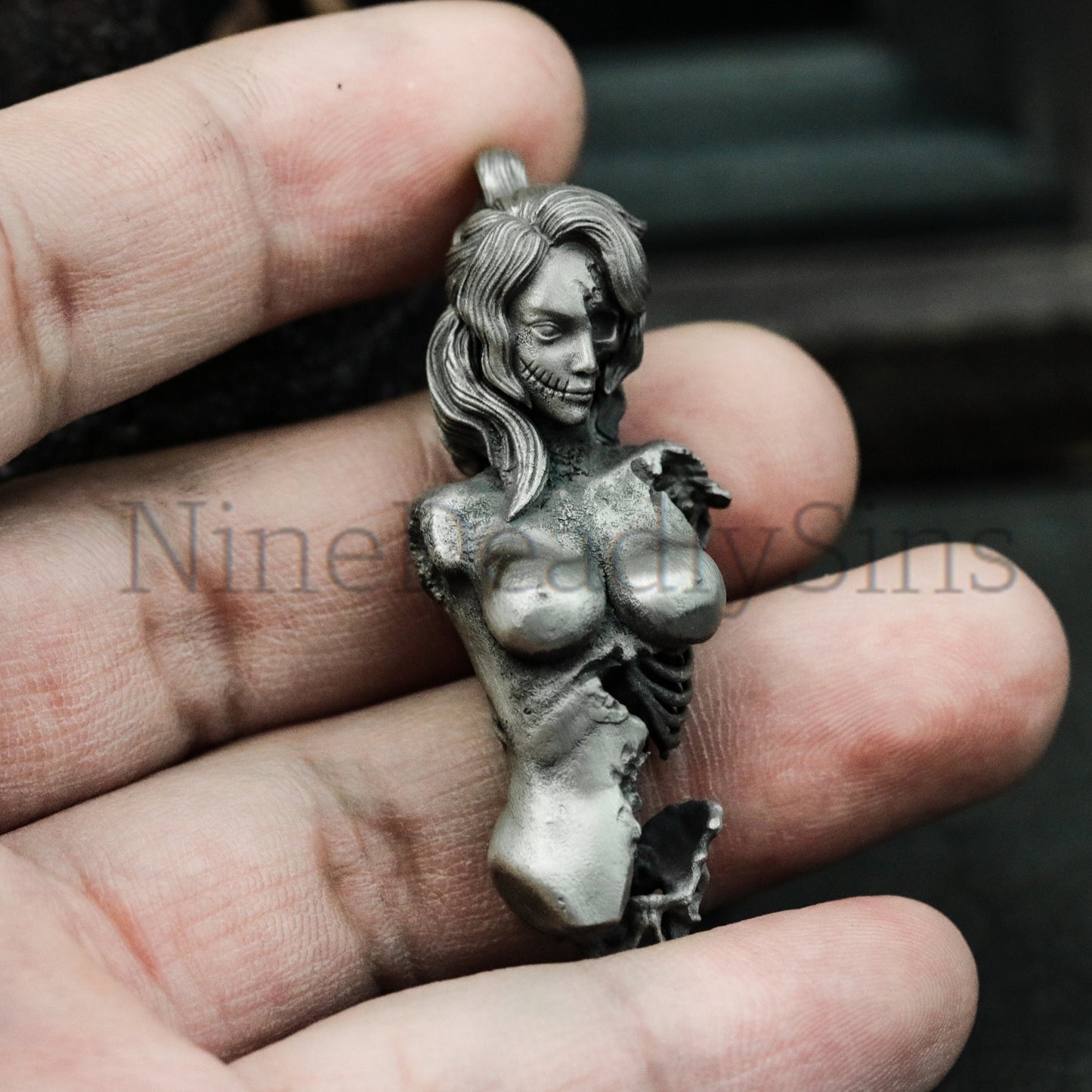 Rotten Woman 925 Silver Pendant Necklace - Zombie Woman Nude - Horror Goth Nude Woman